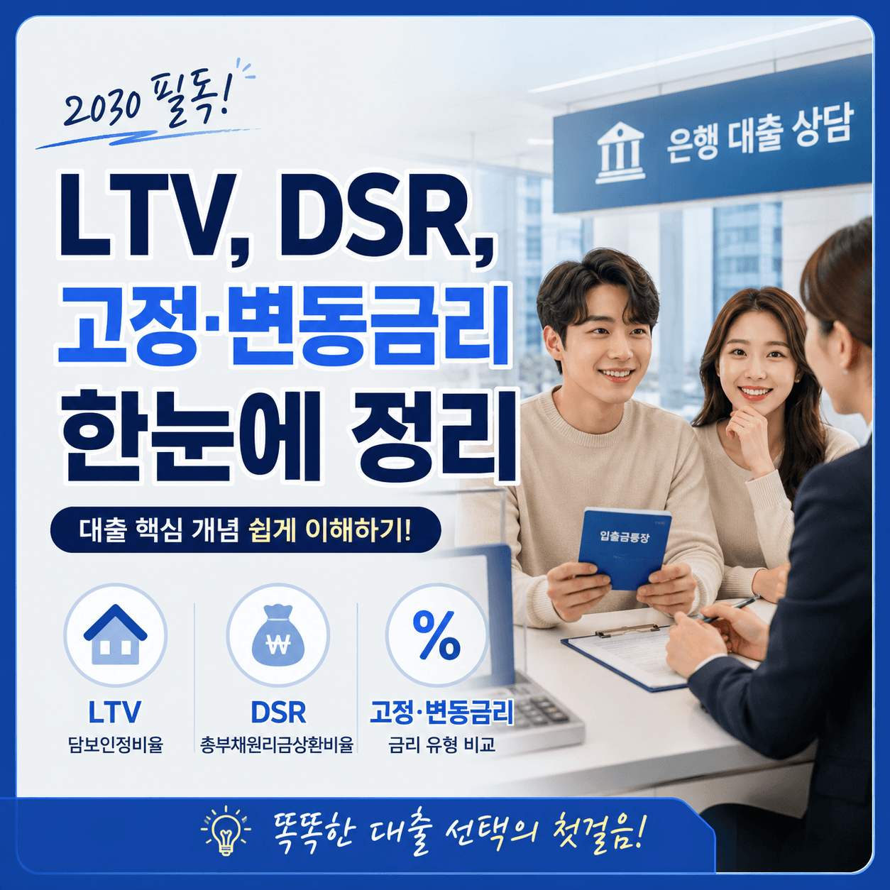 LTV, DSR, 고정변동금리 대출핵심 개념을 정리한 인포그래픽