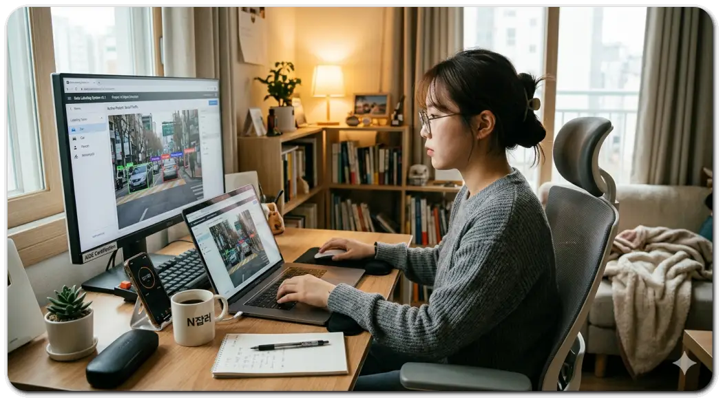 데이터 라벨링 작업하는 여성
