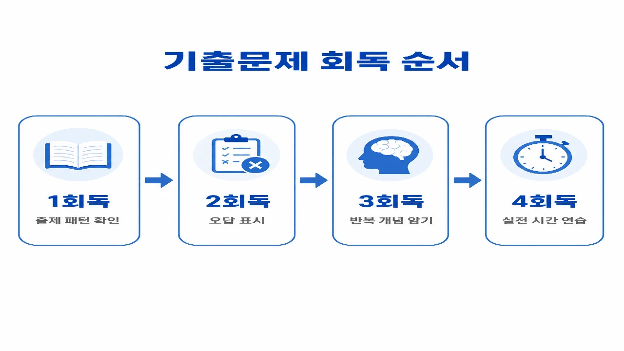 산업안전기사 기출문제 1회독부터 4회독까지의 공부 순서를 보여주는 보조이미지