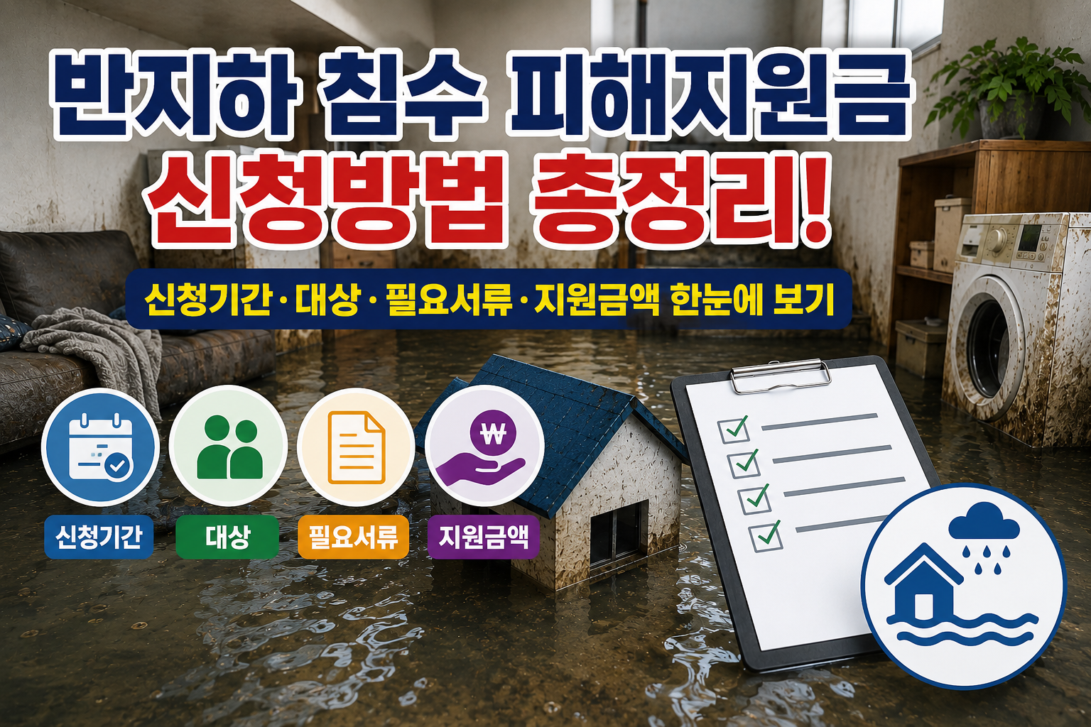 반지하 침수 피해지원금 신청방법 총정리! 신청기간&middot;대상&middot;필요서류&middot;지원금액 한눈에 보기 관련 사진