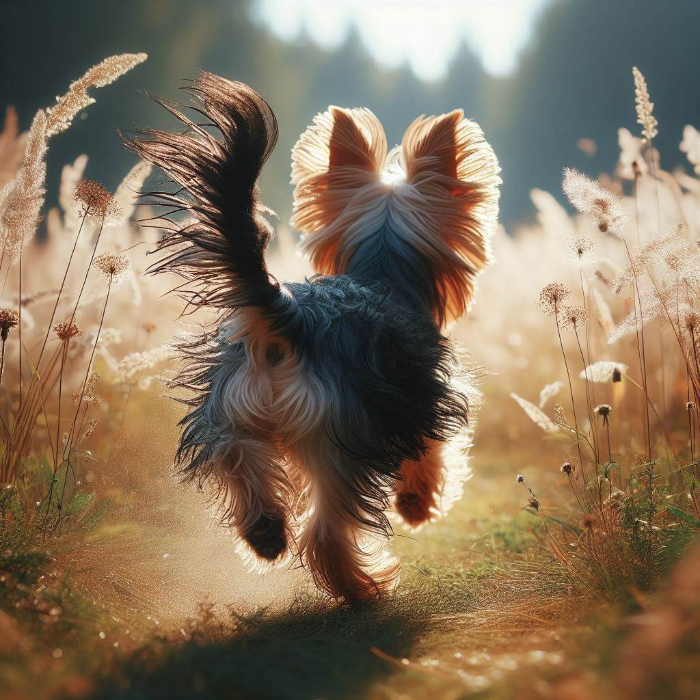 산책하는 요크셔 테리어