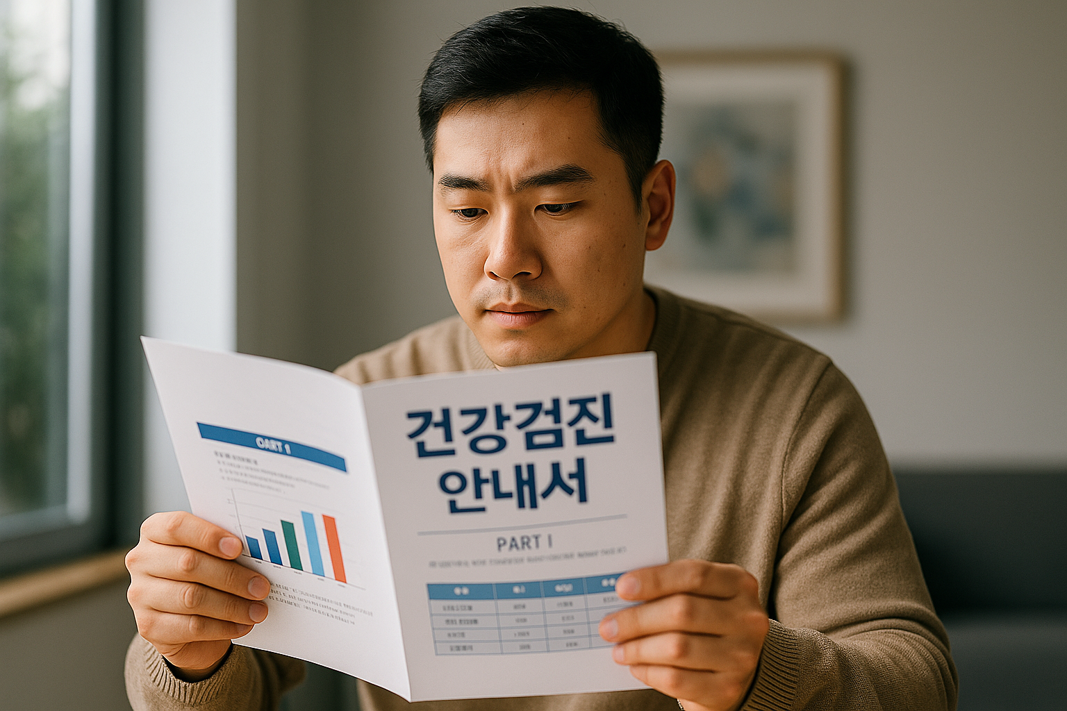 건강검진 안내서 읽는 모습