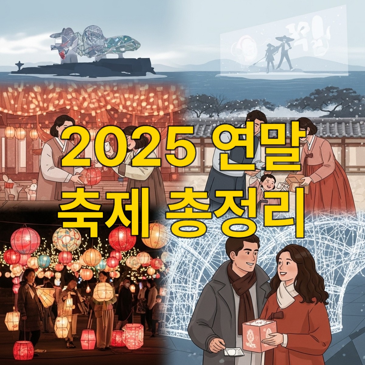 서울 빛초롱 축제, 해운대 빛축제, 대구 이월드 일루미네이션 등 전국 각지에서 펼쳐지는 화려한 연말 문화 축제 현장의 모습