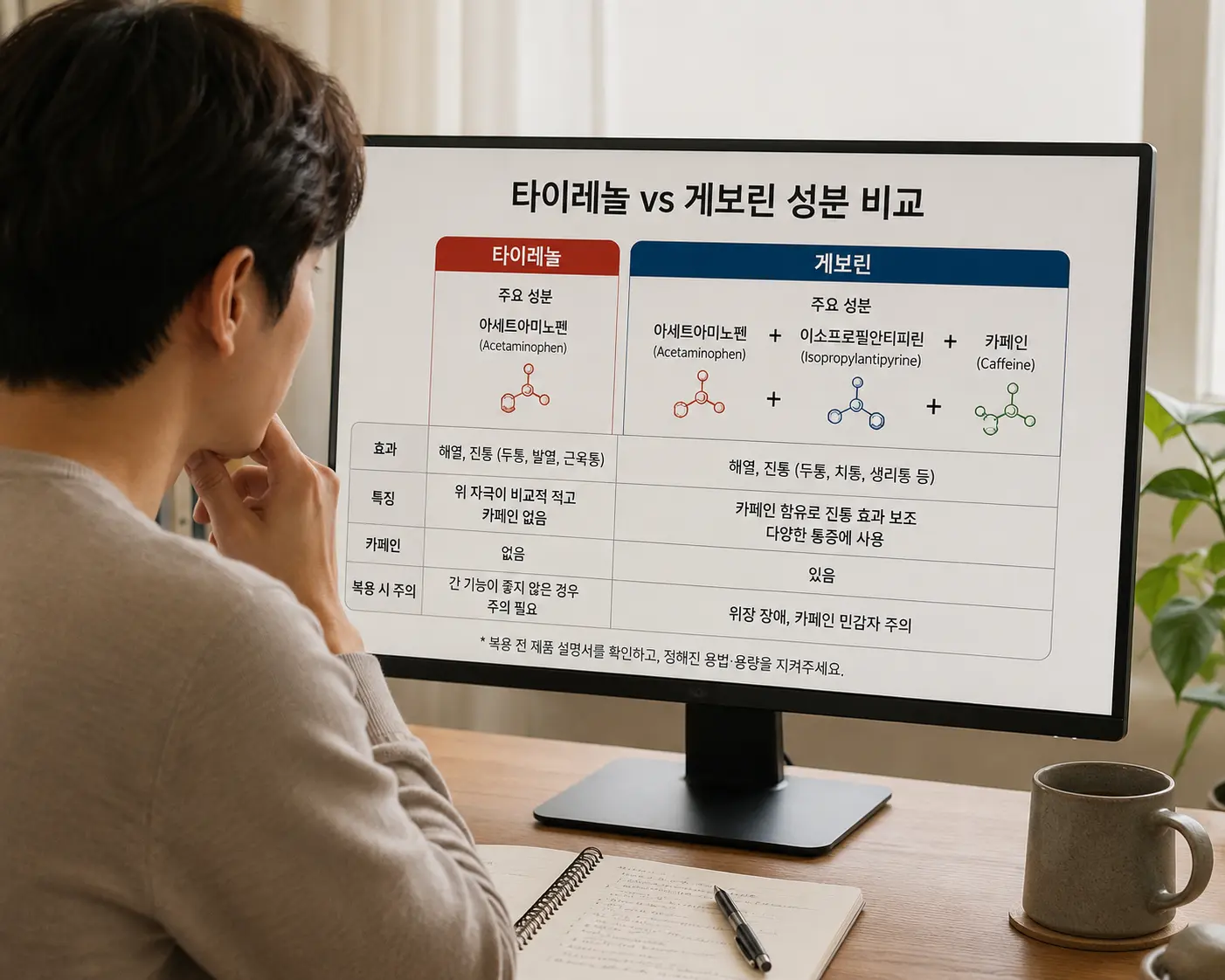 두통약 성분 비교표