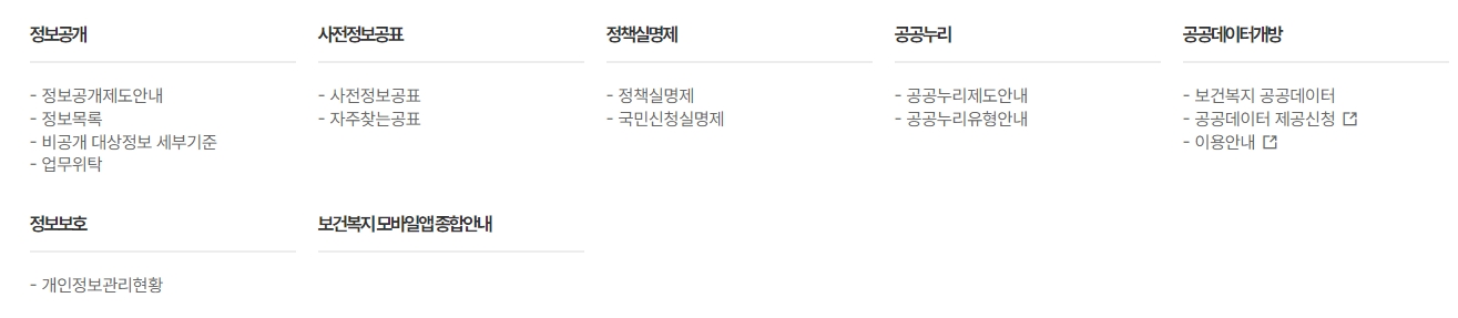 사전정보공표 및 정보공개 제도 안내 화면