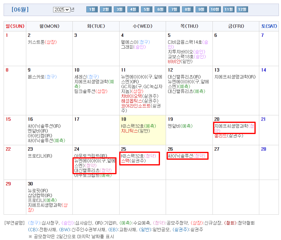 2025년 6월 공모주 청약일정