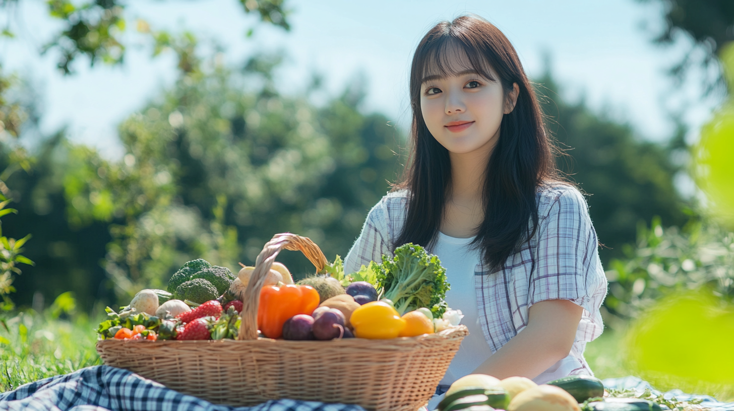 야채와 과일을 준비하여 건강한 식습관을 실천하는 여성