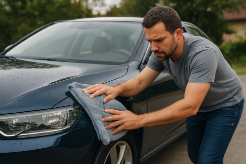 마른 극세사 타월로 전체 차량 물기 제거