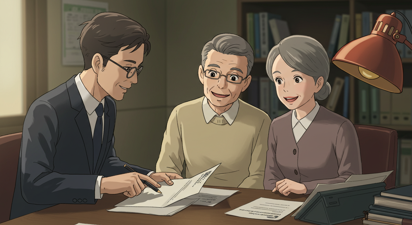 시니어 부부가 맞춤 암보험 상담을 받는 장면