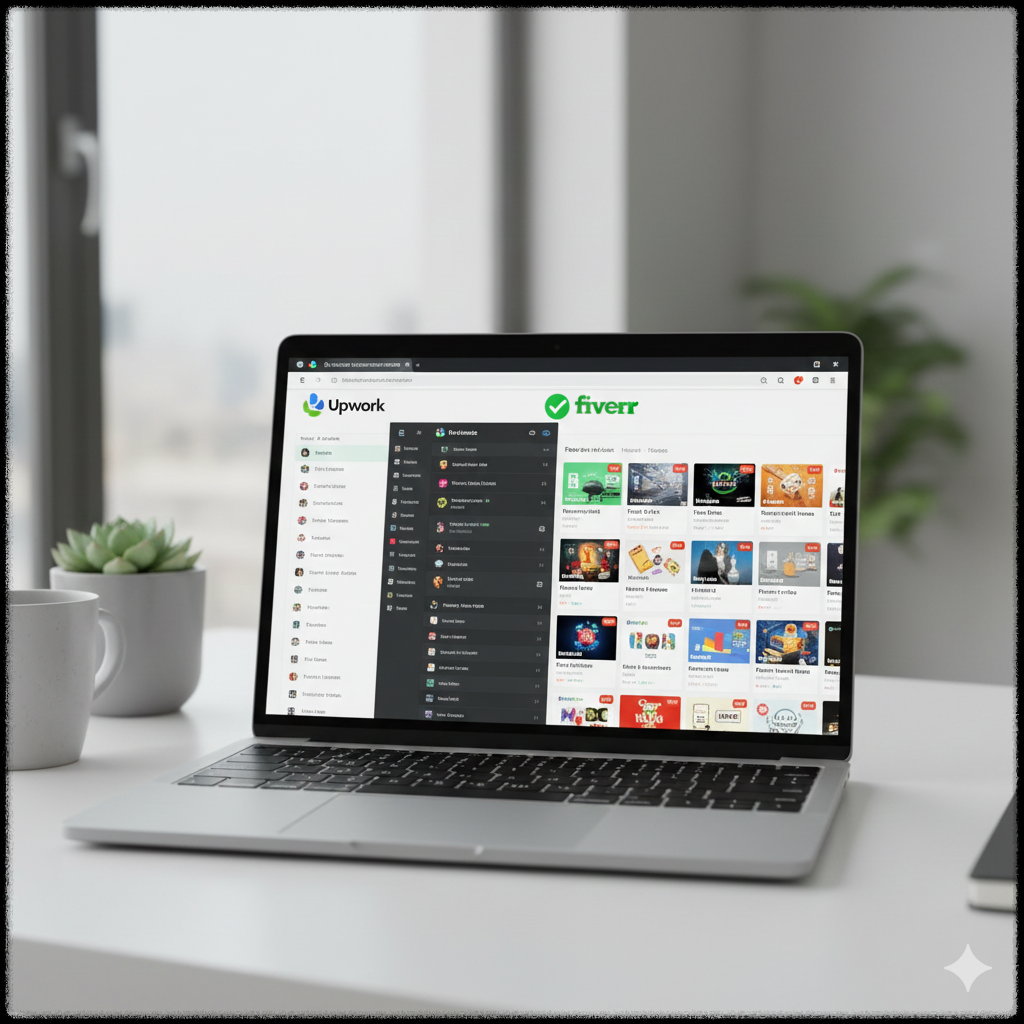 프리랜서 온라인 부업을 상징하는 작업용 노트북 이미지