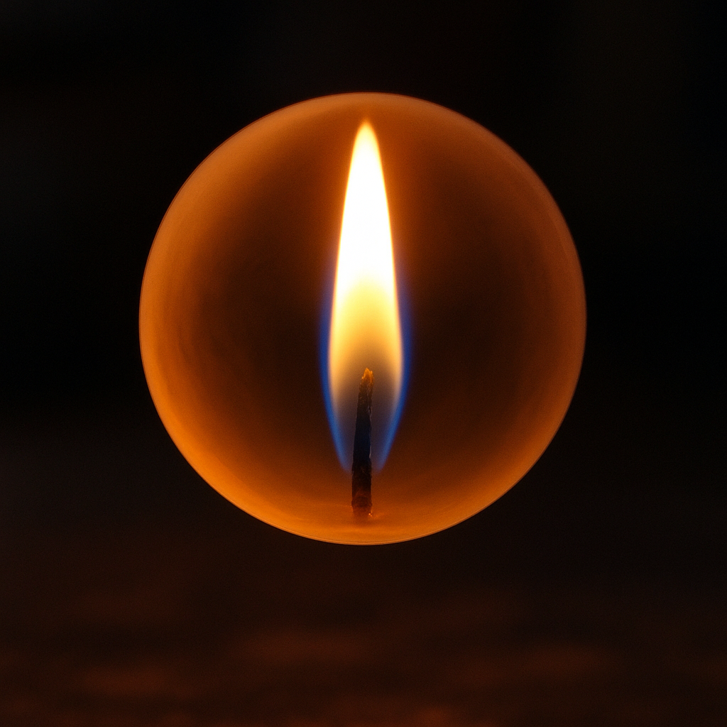 미세중력 환경에서 구형으로 타는 촛불의 모습