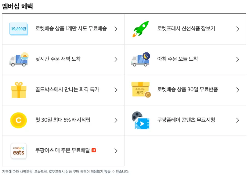 쿠팡와우회원혜택
