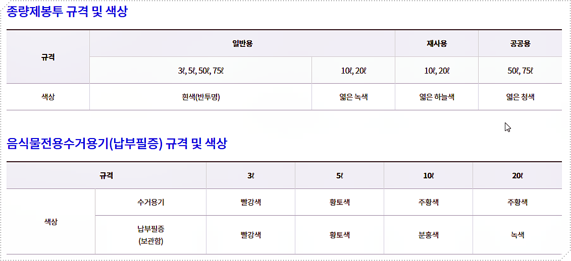 하남 종량제봉투 색상