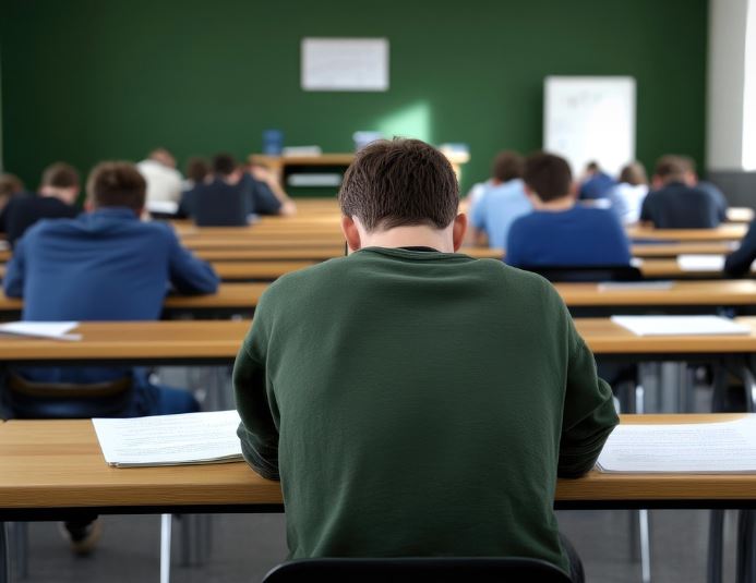 시험치고 있는 학생의 뒷모습