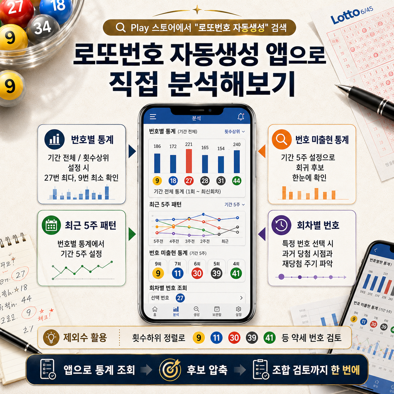 로또번호 자동생성 - 당첨번호 추첨결과 통계 및 예상번호 자동 생성