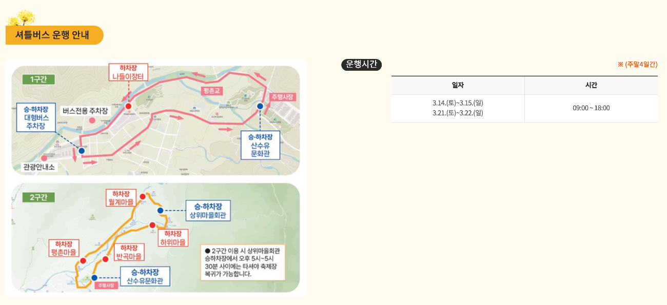 구례 봄꽃여행 시 참고하기 좋은 축제장 교통 정보 이미지
