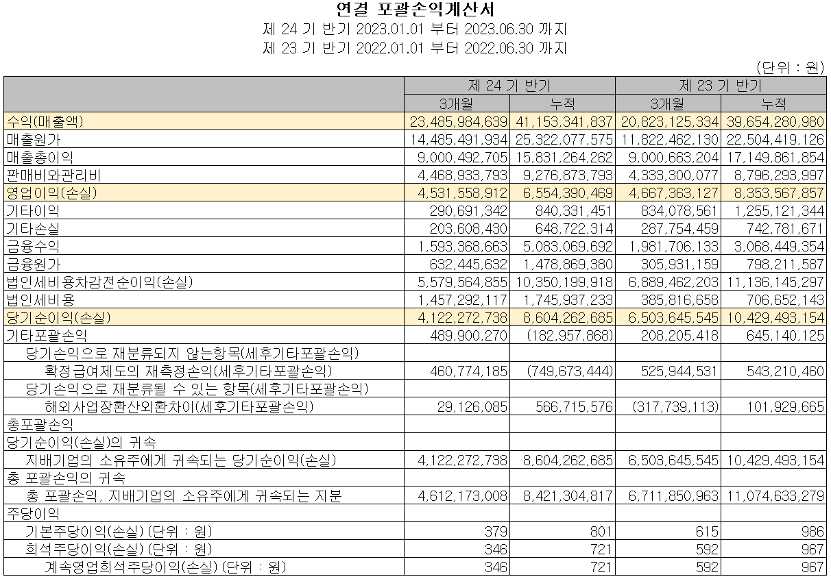 나노신소재 - 손익계산서