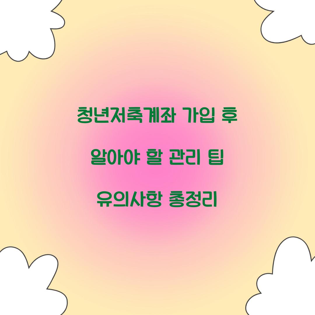 청년저축계좌 가입 후 알아야 할 관리 팁과 유의사항