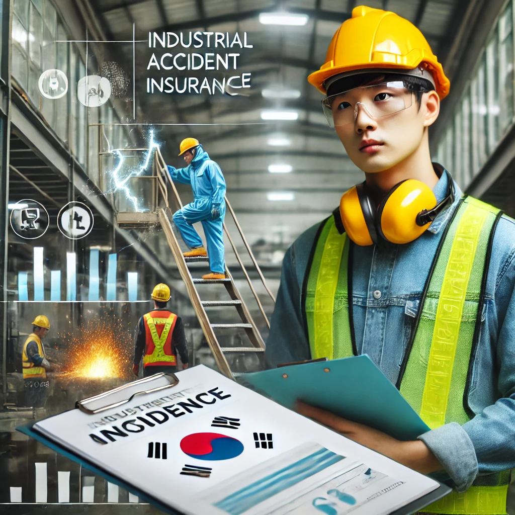 한국인 노동자가 산업 현장에서 사고를 당한 후 안전 관리자가 사고 보고서를 검토하는 모습입니다.