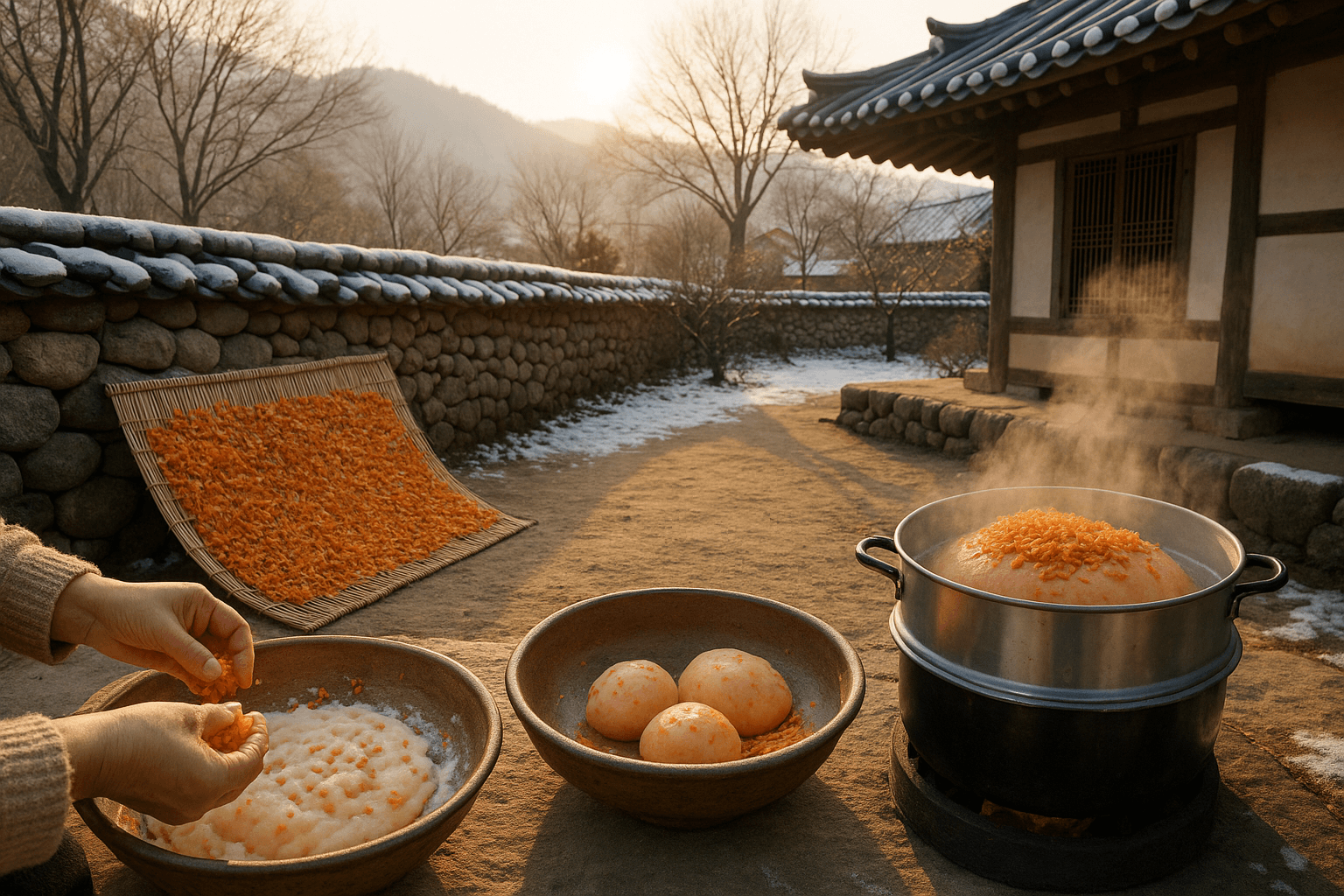 경상북도 청도 돌담마을에서 겨울마다 빚던 감껍질 찰떡