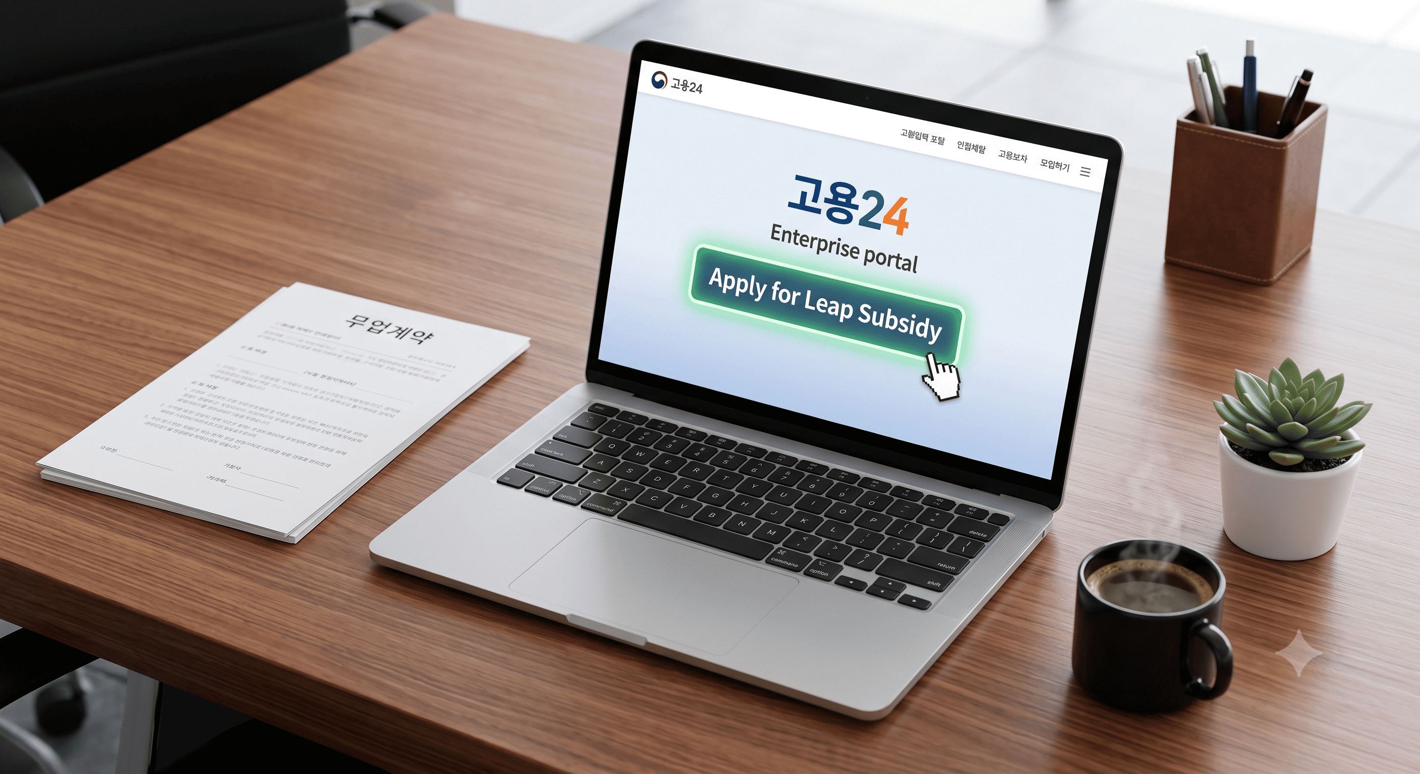 고용24 기업 회원 홈페이지를 통해 청년일자리도약장려금을 신청하는 화면