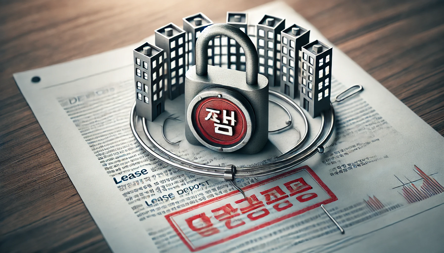 임차보증금 압류 문제를 상징하는 법률 서류와 자물쇠 이미지