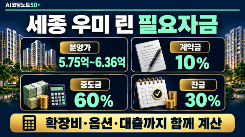 세종 우미 린 센터파크 무순위 청약 분양가 계약금 10% 중도금 60% 잔금 30% 자금계획