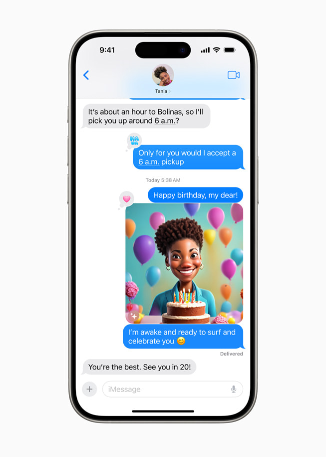 Apple Intelligence가 흥미로운 이미지 생성 기능들을 구동해 완전히 새로운 방식으로 소통과 자기 표현을 할 수 있게 해준다. Image Playground를 통해 사용자는 애니메이션&amp;#44; 일러스트&amp;#44; 스케치의 세 가지 스타일 중에서 하나를 골라 단 몇 초 만에 재밌는 이미지를 만들 수 있다.