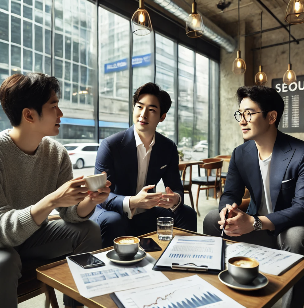 파생상품에 대해 논의하는 투자자들