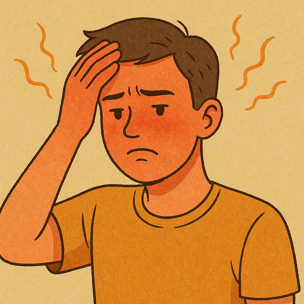 얼굴이-붉어진-채-열감을-느끼는-남성의-일러스트