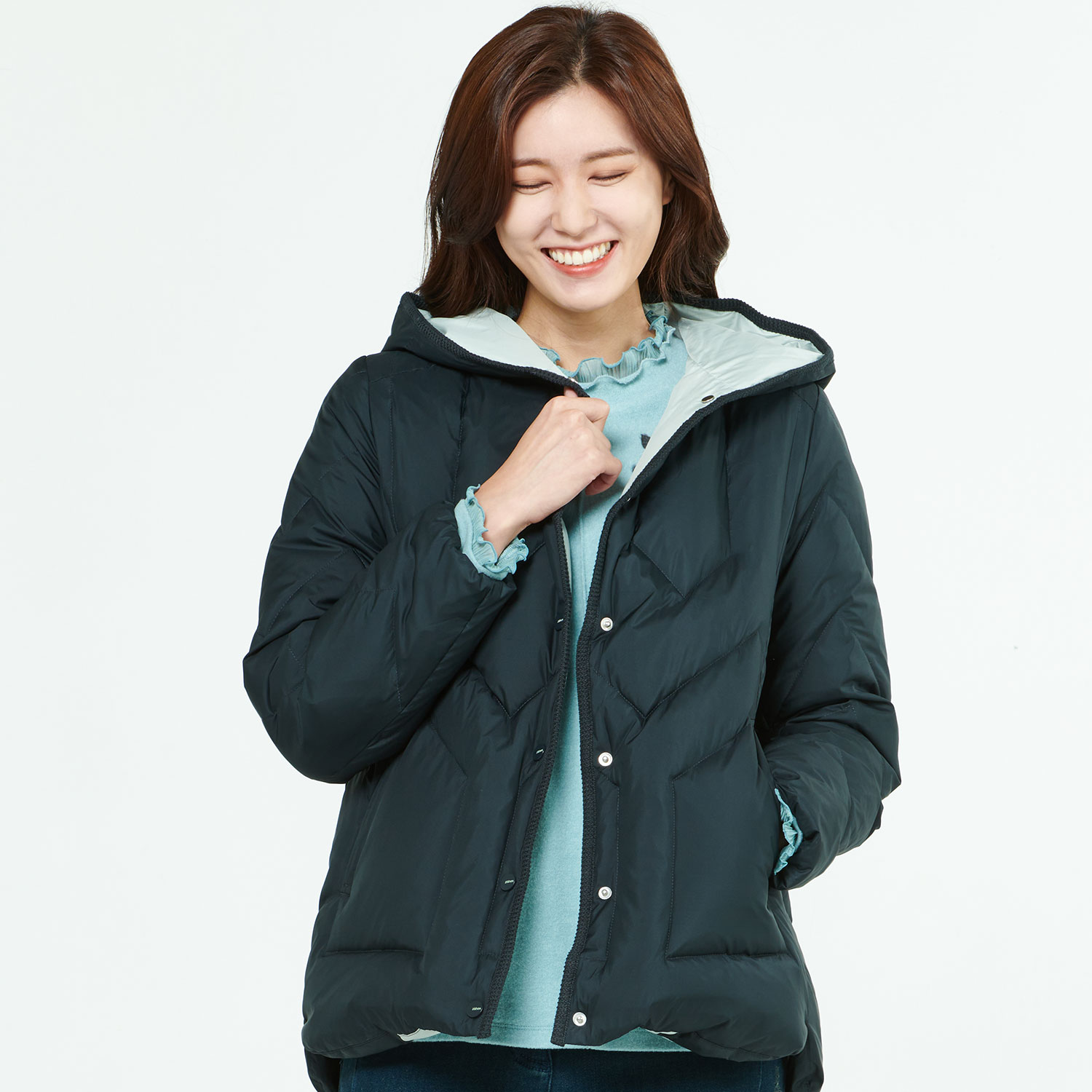 지센 여성 데일리 후드 퀼팅 경량 패딩 캠핑 점퍼 3컬러