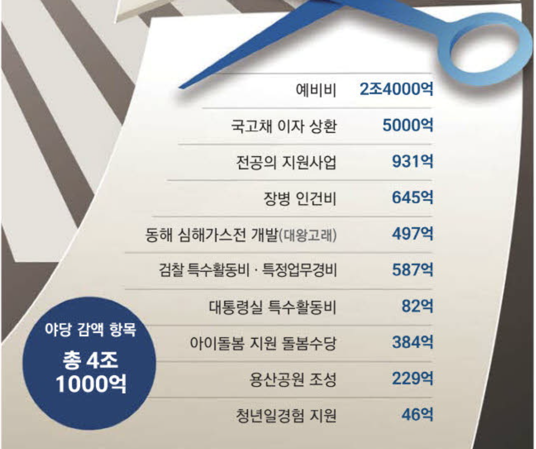내년도 예산안 감액 항목 (출처 : 매일경제)