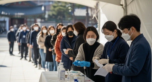 의료진이 코로나19 검사를 진행하는 모습