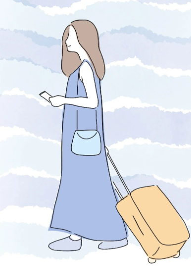 여성 혼자 여행하는 사진