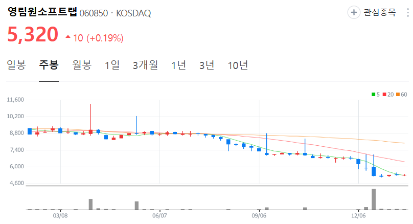 영림원소프트랩-주가-주봉