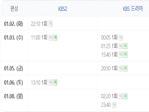 드라마 환상연가 재방송 편성표