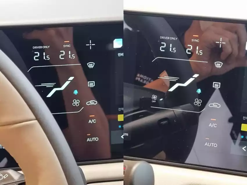 EV3 운전석에서 본 5인치 공조 화면은 이렇습니다(왼쪽).