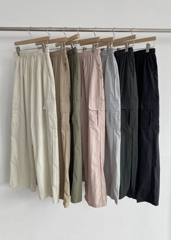 여성 카고팬츠 여자 와이드 바지 나일론 밴딩 하이웨스트 카키 핑크