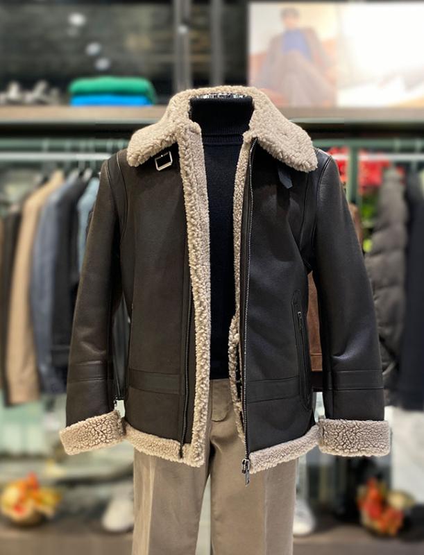 바쏘옴므 남자 무스탕 자켓 양털 페이크 레더 배색 양가죽 X4UA77A