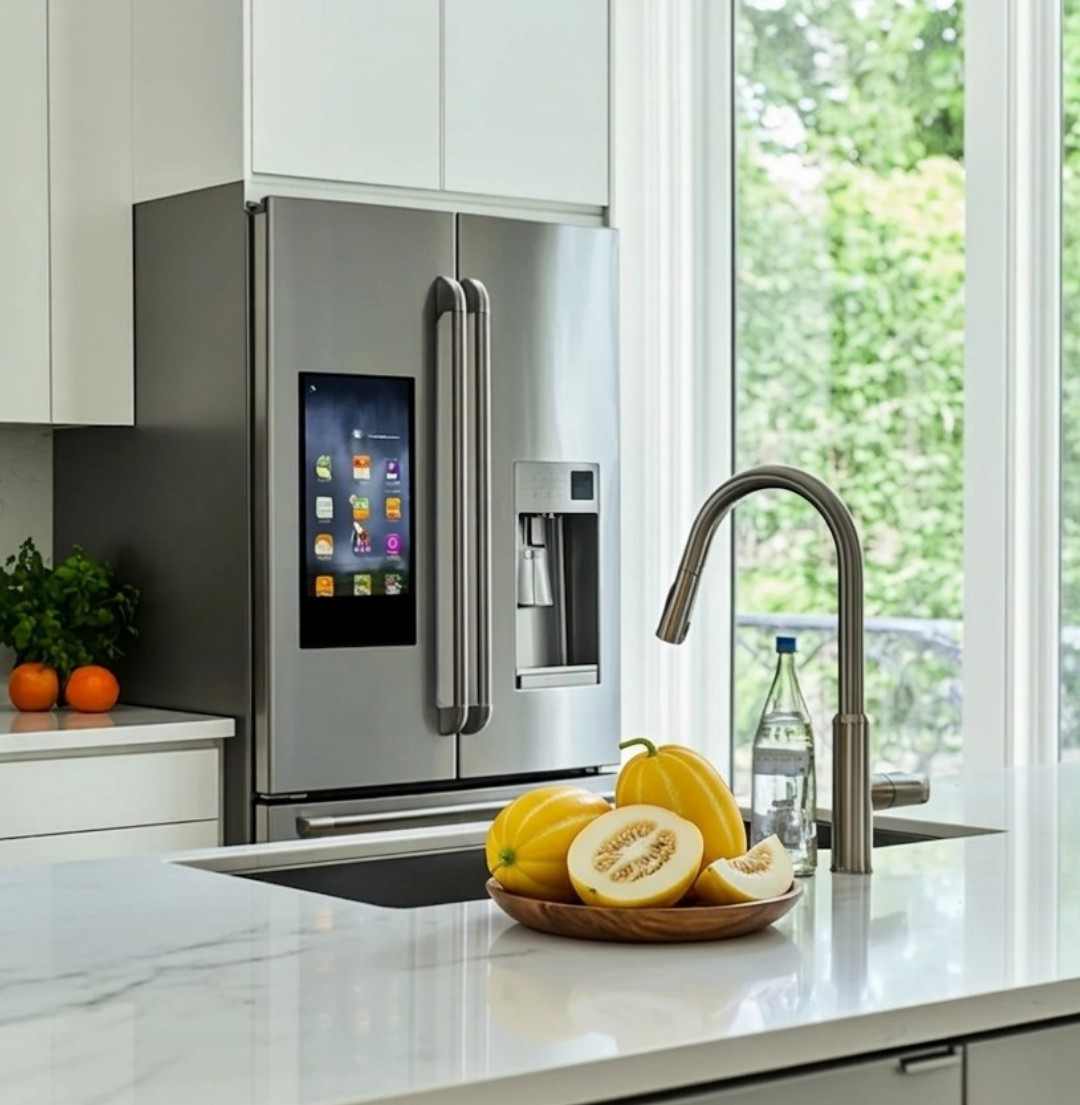 주방에서 참외와 냉장고를 함께 보여주는 참외 보관 이미지