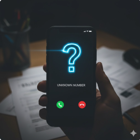 모르는 번호로 걸려온 전화 화면과 물음표 아이콘