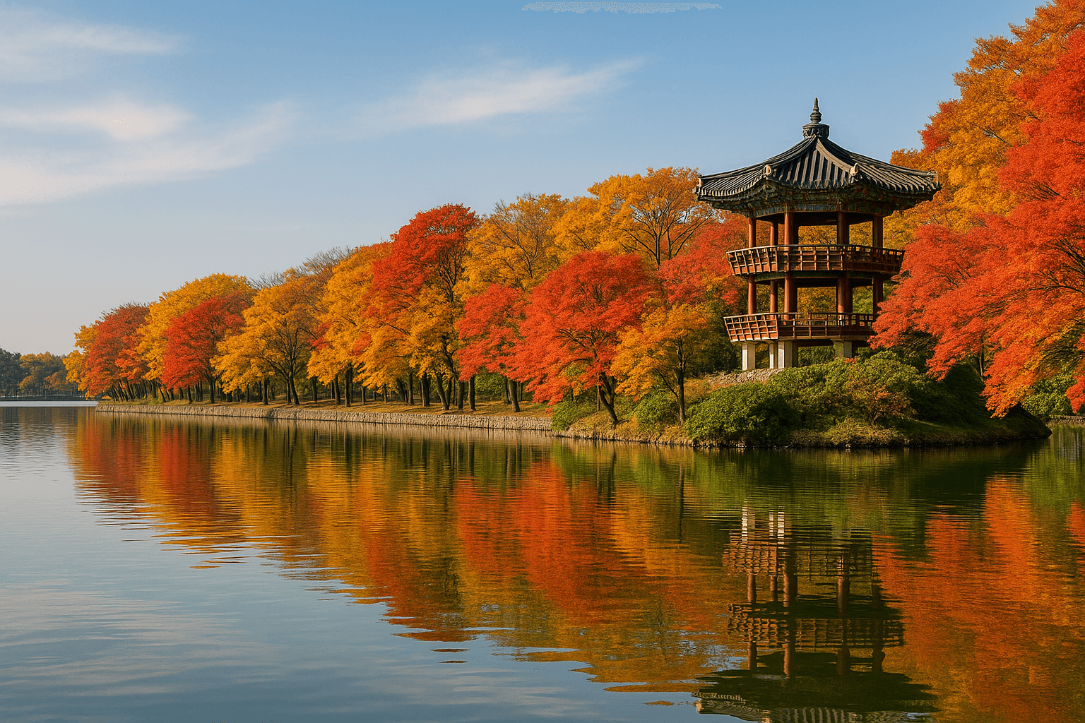 10월 강릉 경포호에서 즐기는 단풍과 호수의 가을 풍경