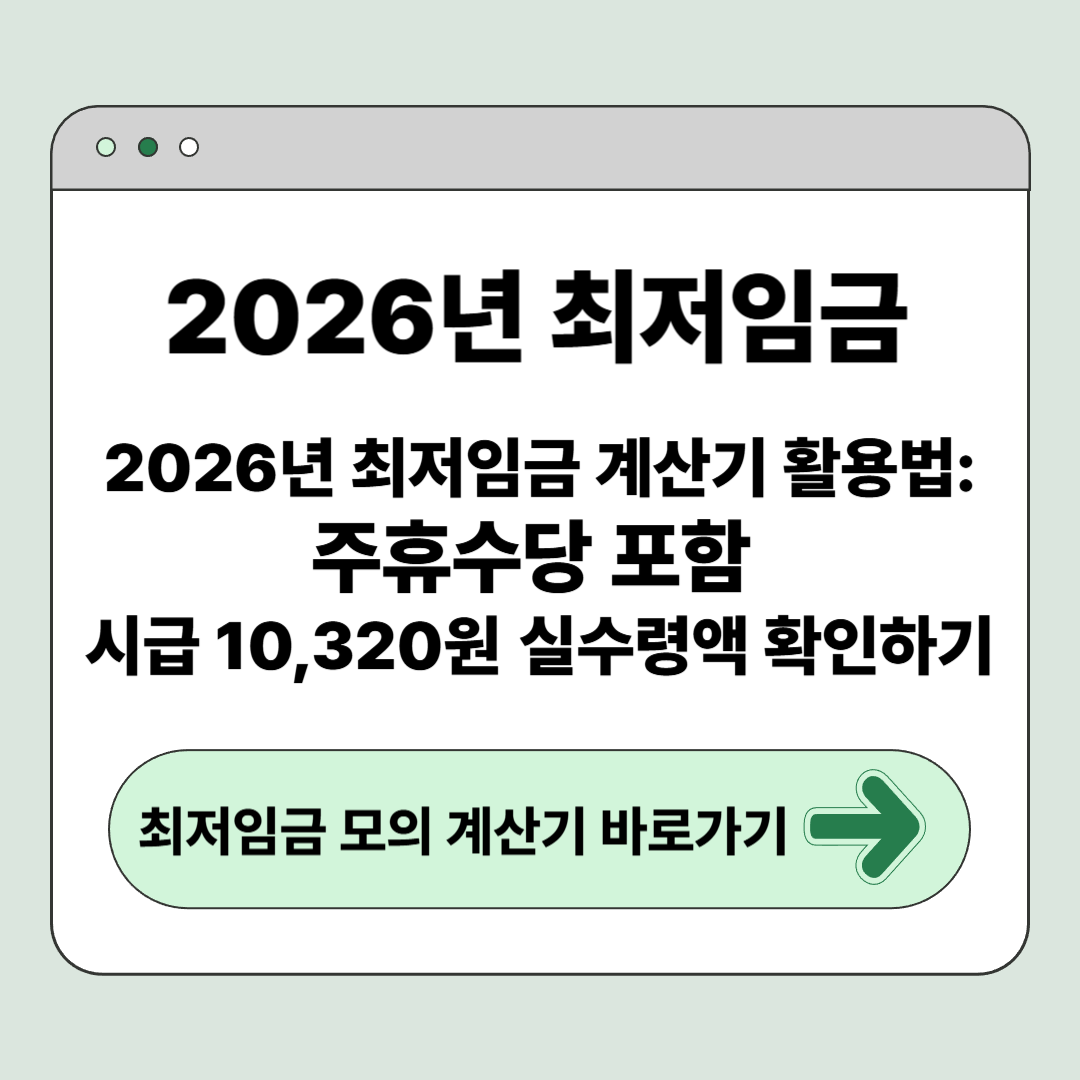 2026년 최저임금 계산기 활용법: 주휴수당 포함 시급 10,320원 실수령액 확인하기