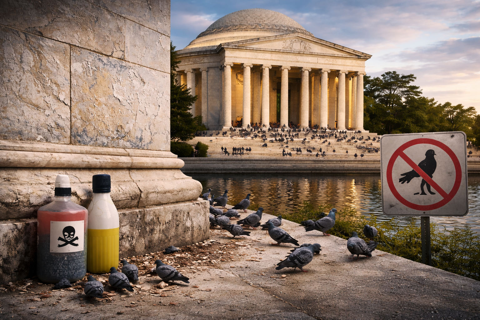 비둘기 배설물을 제거하기 위해 사용한 독성 세제