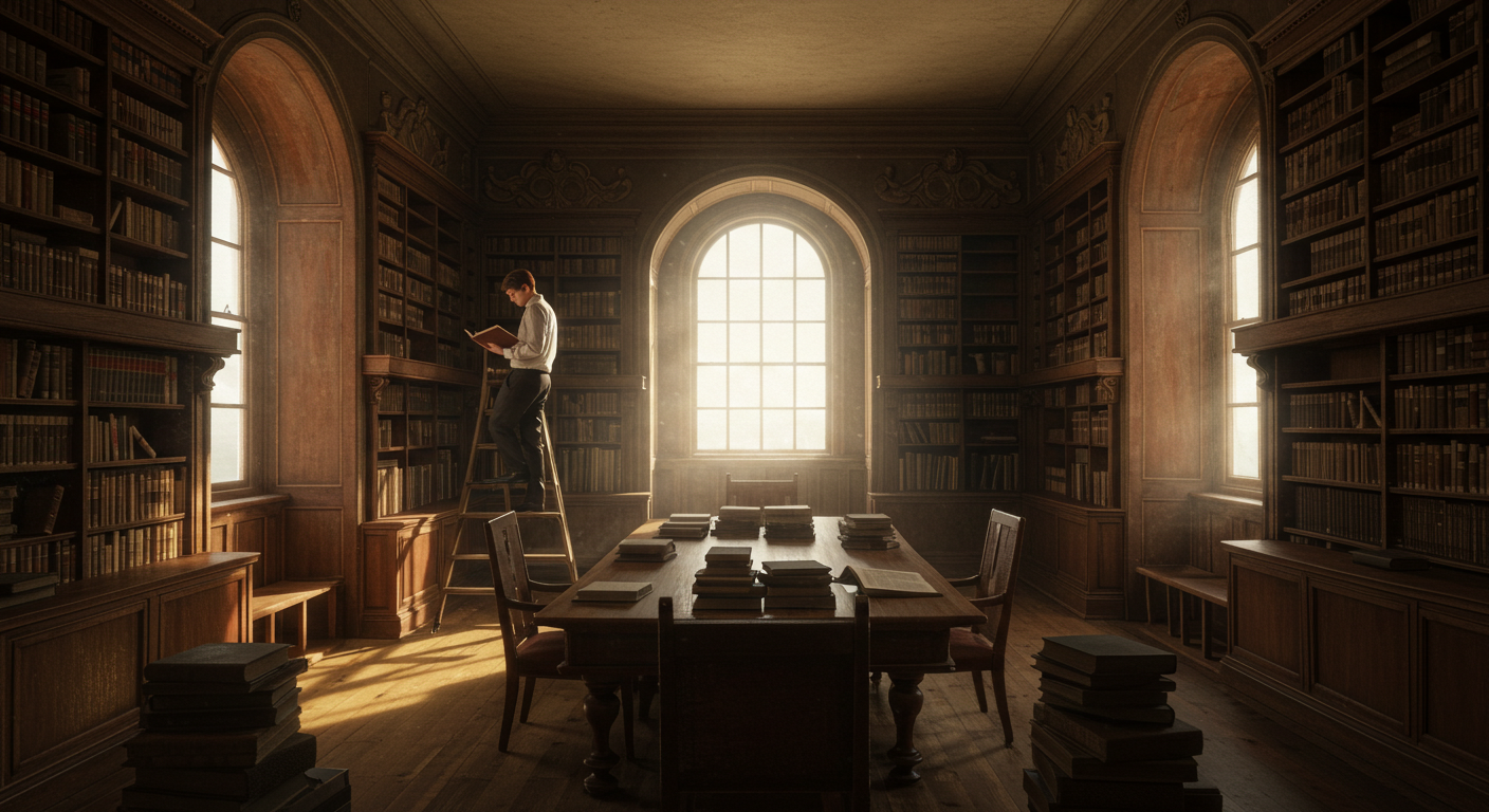 개인 도서관에서 책을 읽는 모습