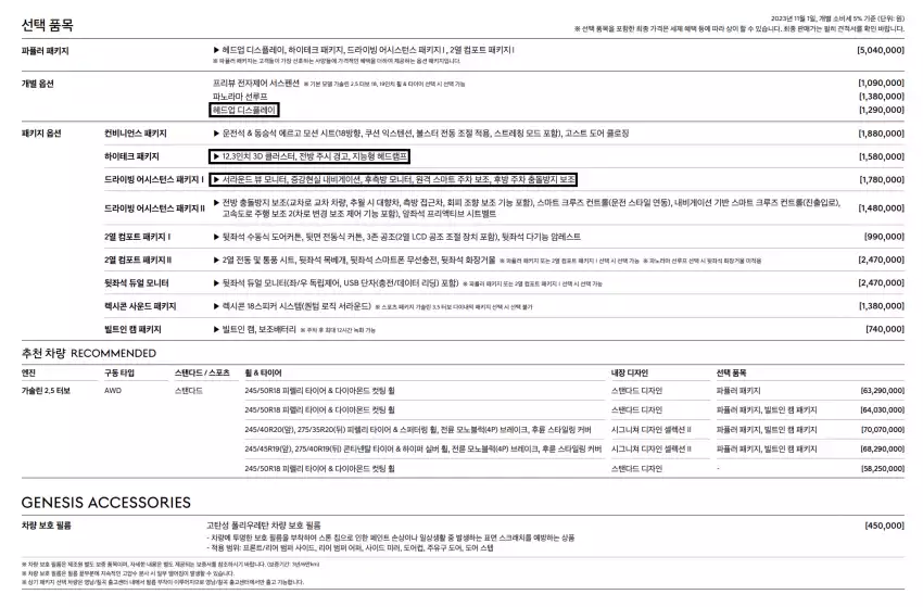 더 뉴 G80 확대 운영 시 일부 선택 사양은 추가됐으면 합니다(출처 : 제네시스).