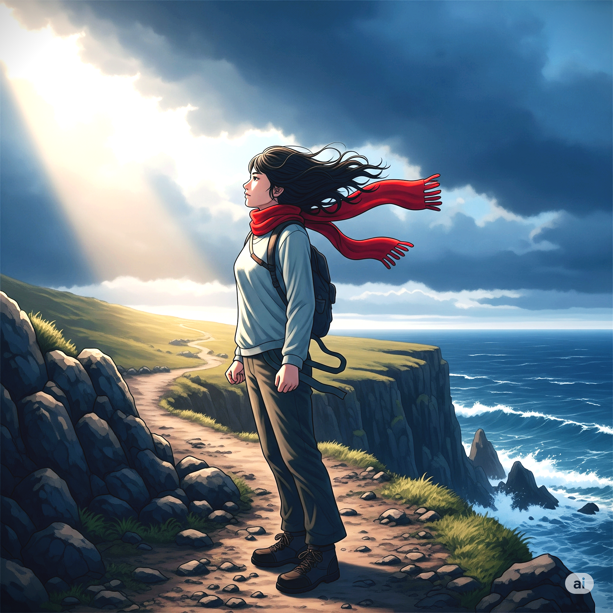 바람에 맞서는 여자