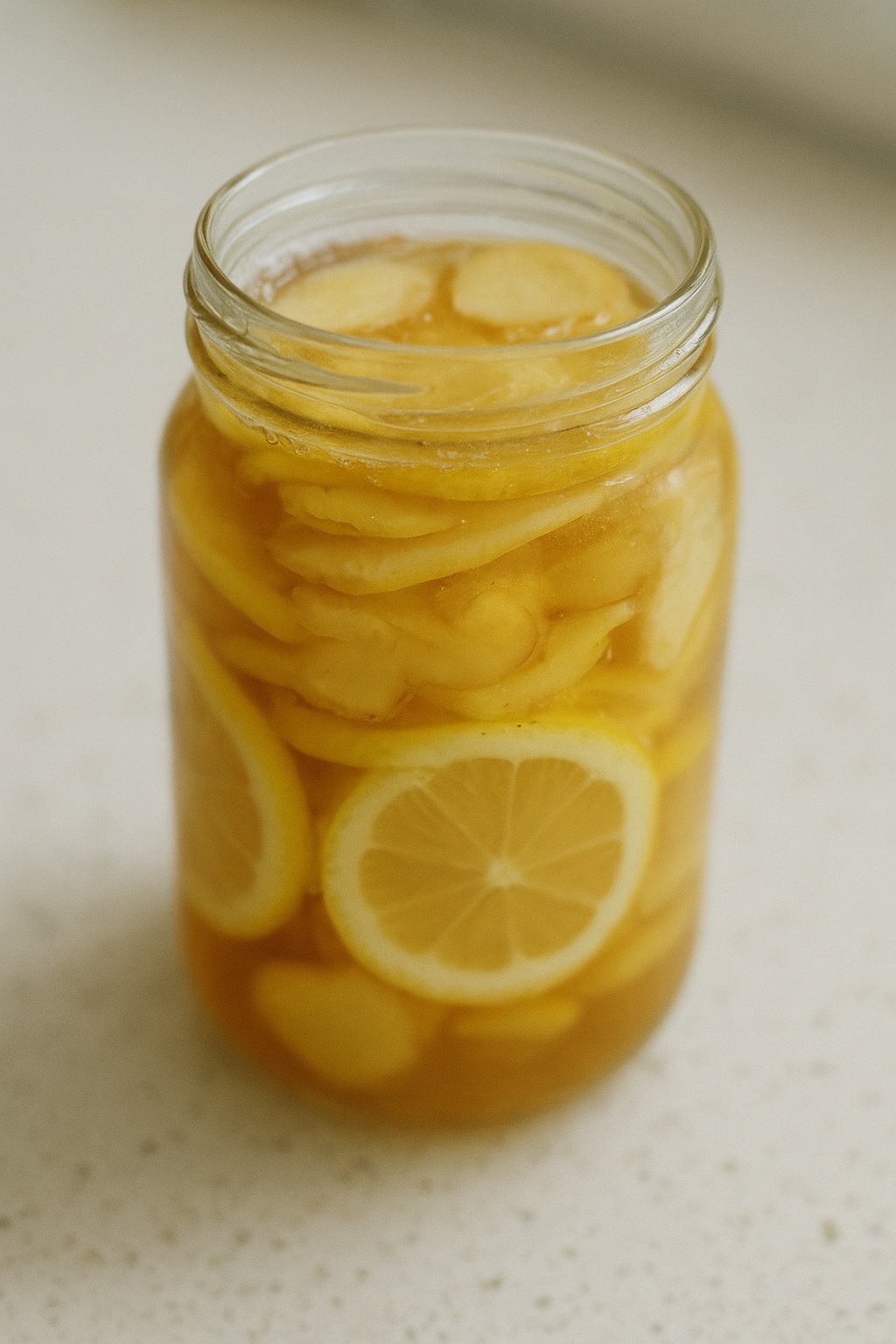 생강, 레몬, 꿀을 켜켜이 쌓아 하루정도 냉장 숙성한 생강 레몬청