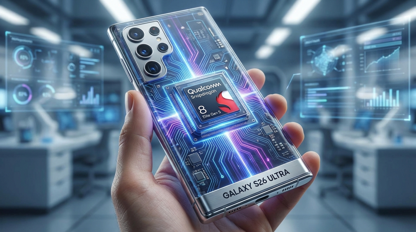 갤럭시 S26 울트라에 탑재된 스냅드래곤 8 엘리트 5세대 프로세서 형상화 이미지