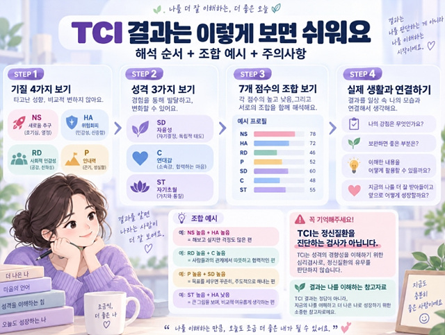 TCI 검사 결과 해석방법｜7가지 기질&middot;성격 점수 쉽게 보는 법